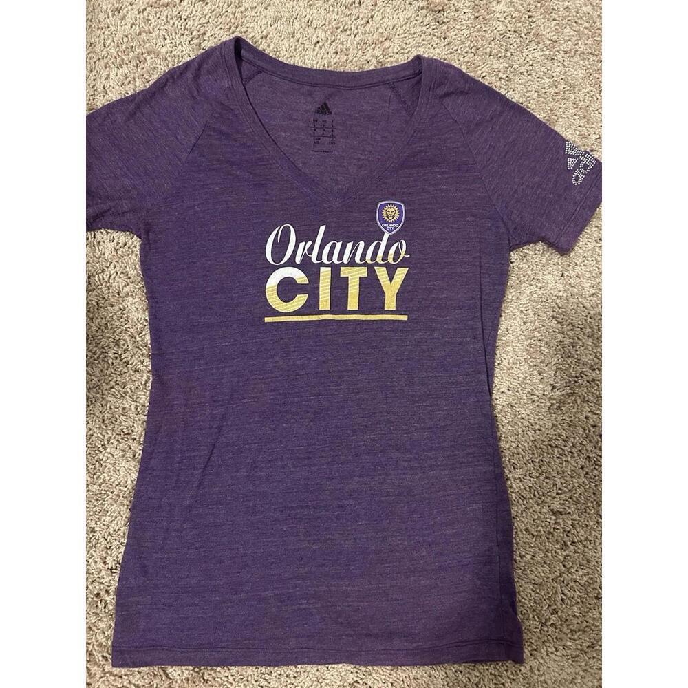 Orlando City SC Shirt Women's Purple Adidas Short Sleeve V-Neck MLS Soccer